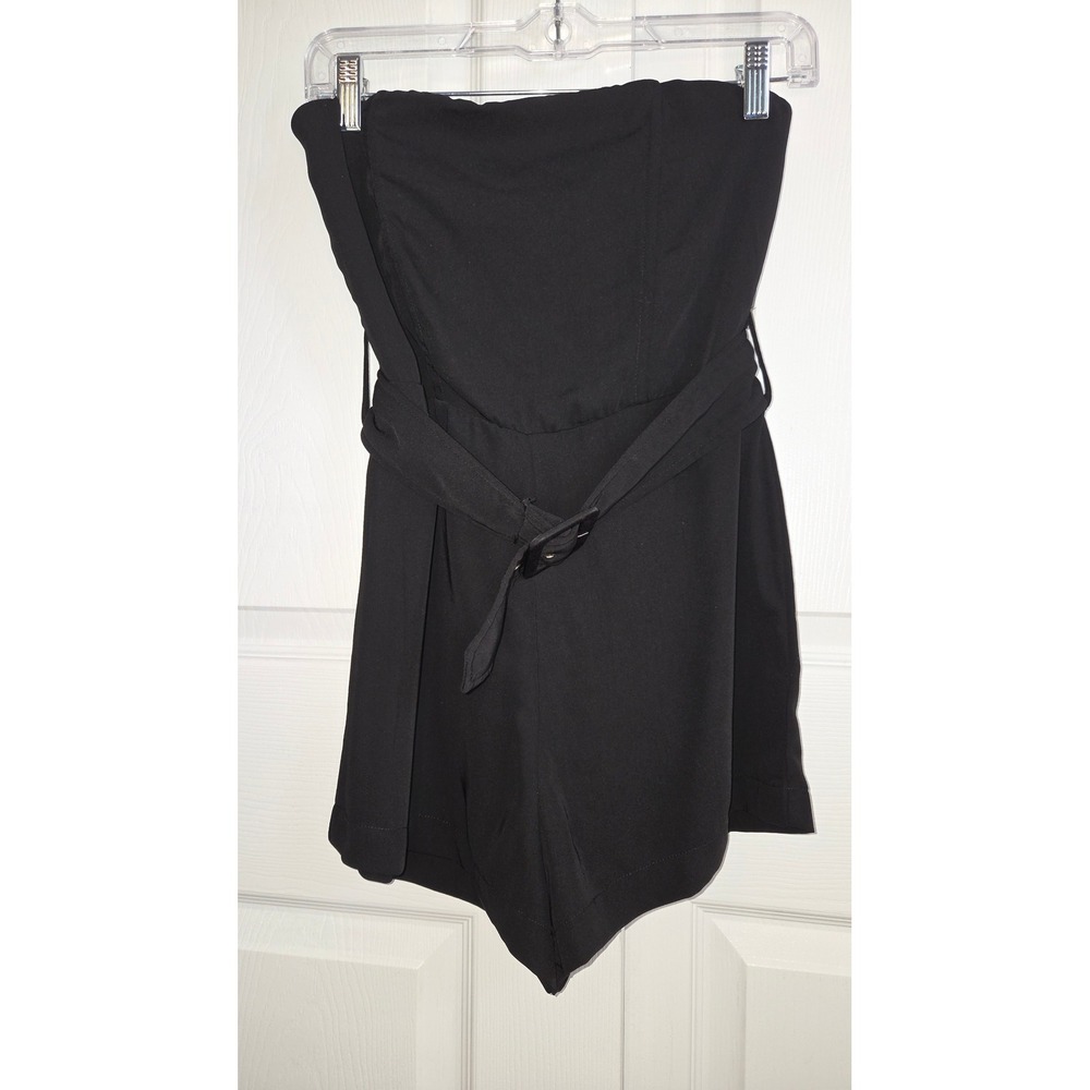 Altard State‎ Womens Black Strapless Belted Romper XS Smocked Back Sweetheart